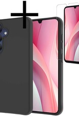 NoXx Hoes Geschikt voor Samsung A15 Hoesje Cover Siliconen Back Case Hoes Met Screenprotector - Zwart