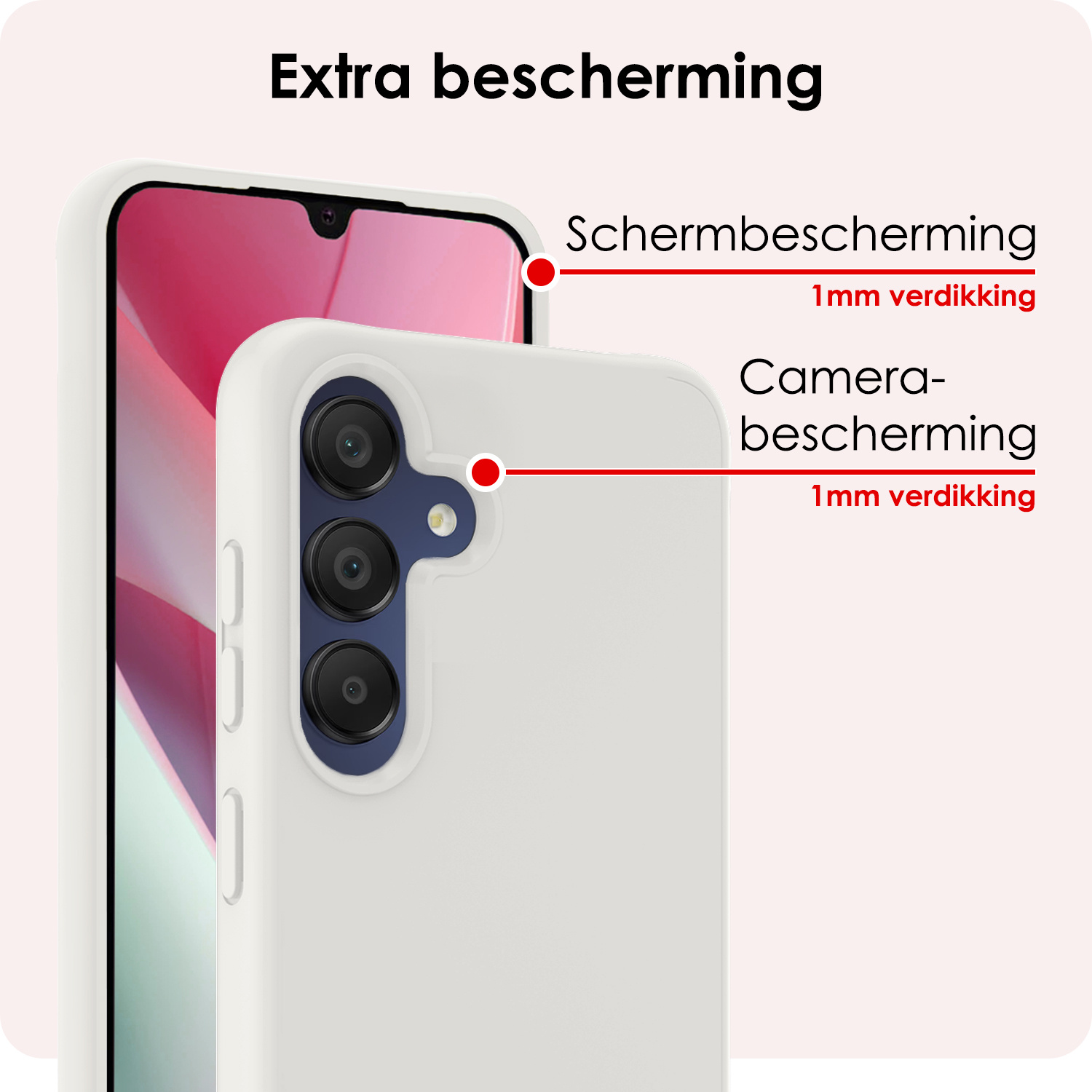 NoXx Hoes Geschikt voor Samsung A15 Hoesje Cover Siliconen Back Case Hoes Met Screenprotector - Wit