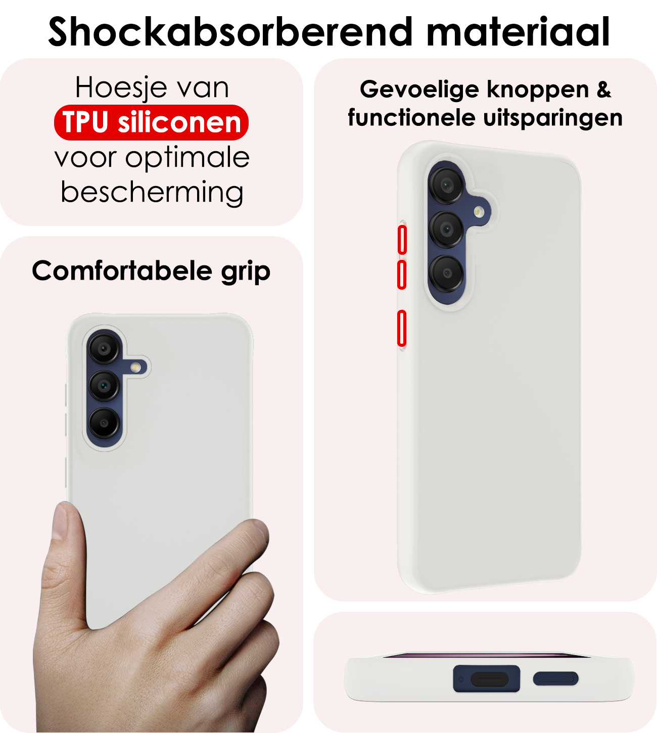 NoXx Hoes Geschikt voor Samsung A15 Hoesje Cover Siliconen Back Case Hoes Met Screenprotector - Wit