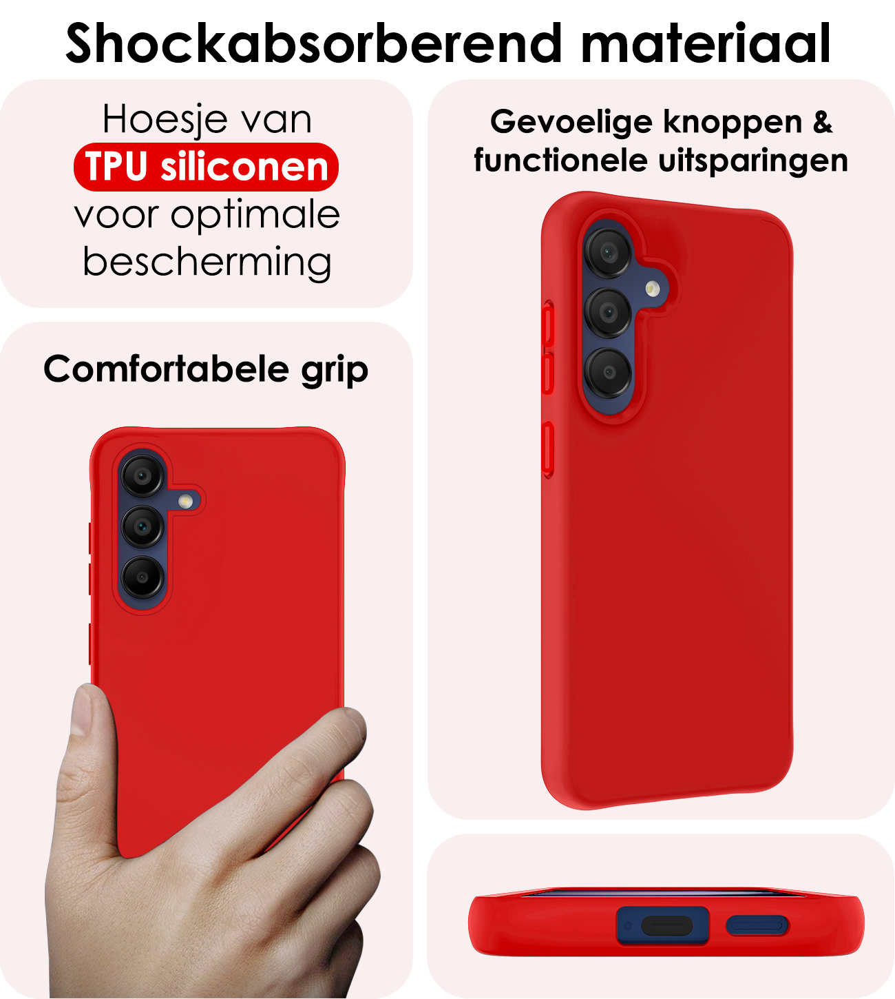 NoXx Hoes Geschikt voor Samsung A15 Hoesje Cover Siliconen Back Case Hoes Met Screenprotector - Rood