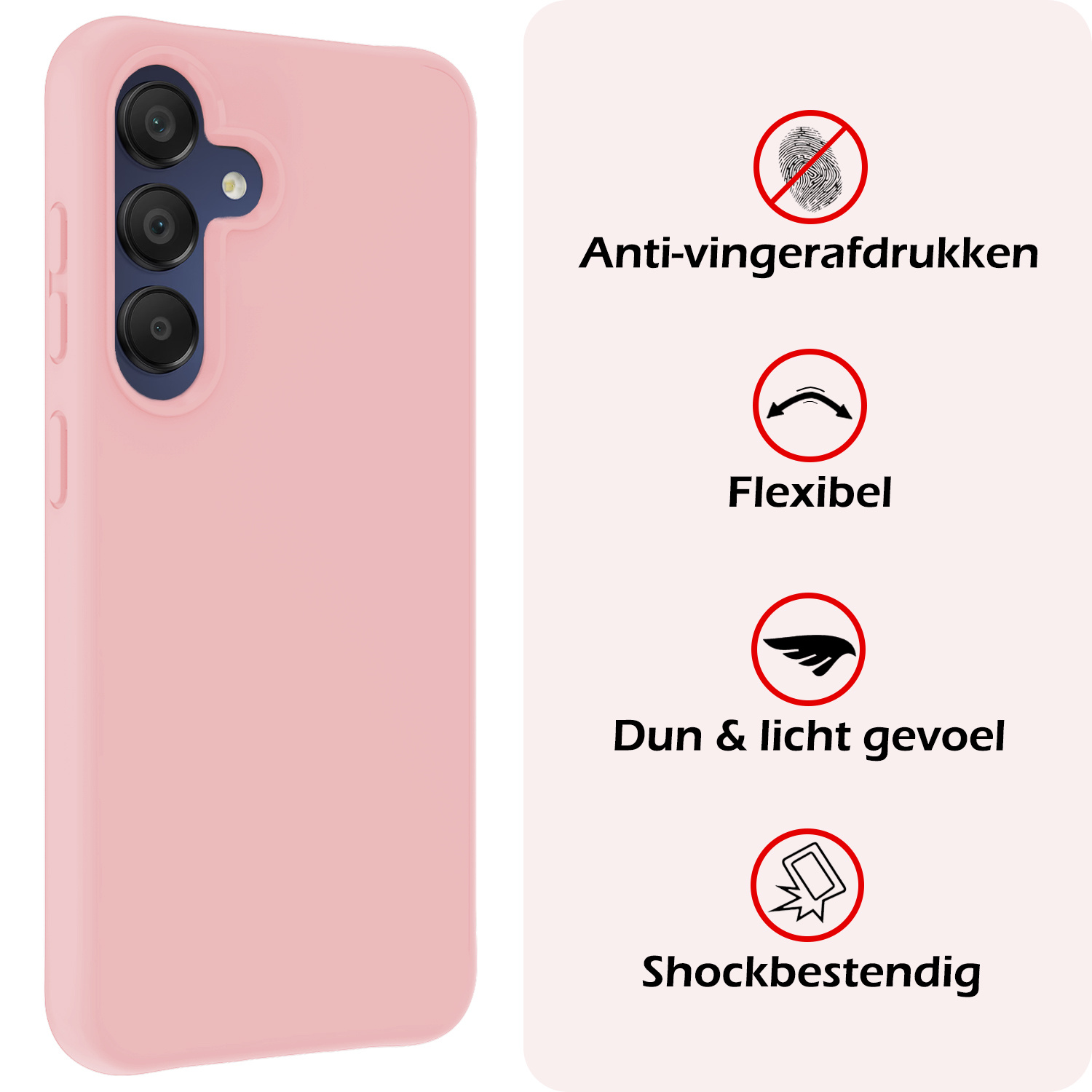 NoXx Hoes Geschikt voor Samsung A15 Hoesje Cover Siliconen Back Case Hoes Met Screenprotector - Lichtroze
