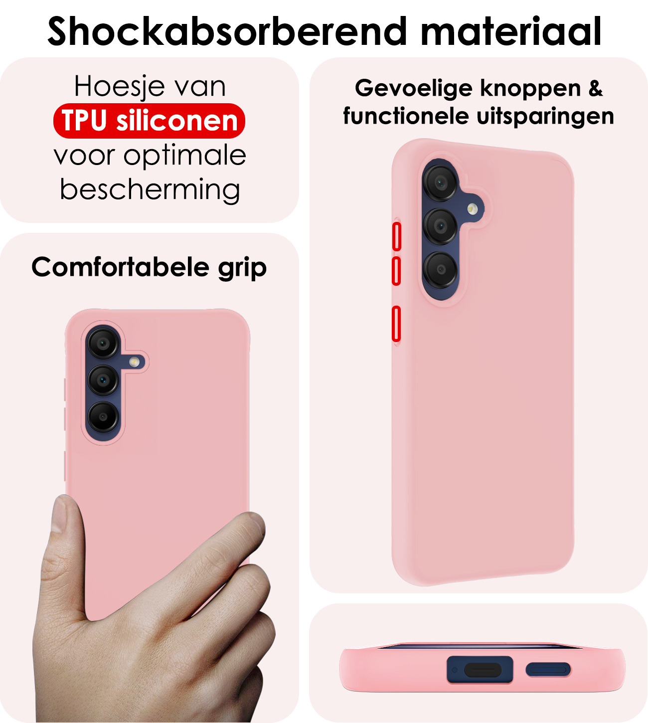 NoXx Hoes Geschikt voor Samsung A15 Hoesje Cover Siliconen Back Case Hoes Met Screenprotector - Lichtroze