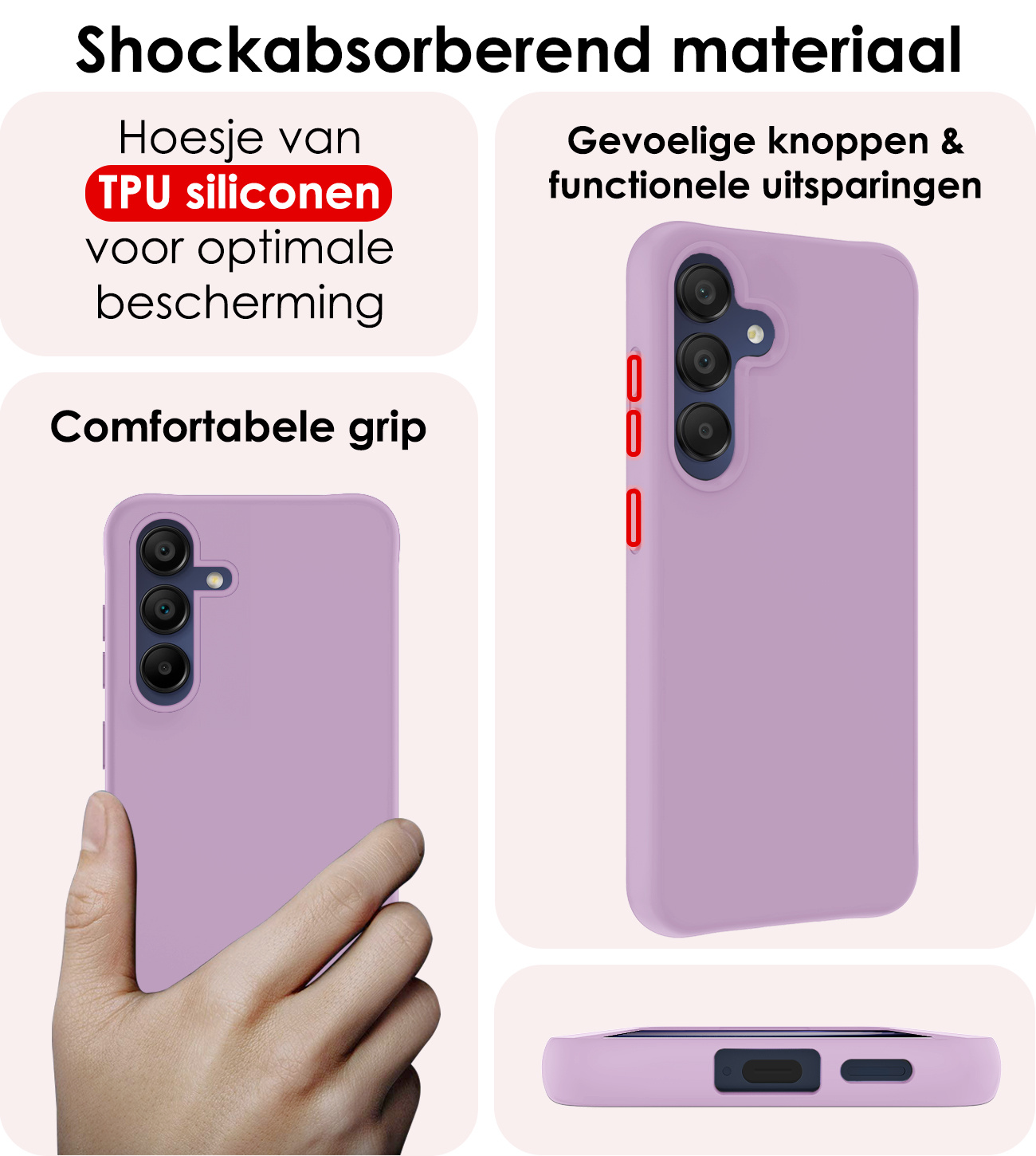 NoXx Hoes Geschikt voor Samsung A15 Hoesje Cover Siliconen Back Case Hoes Met Screenprotector - Lila