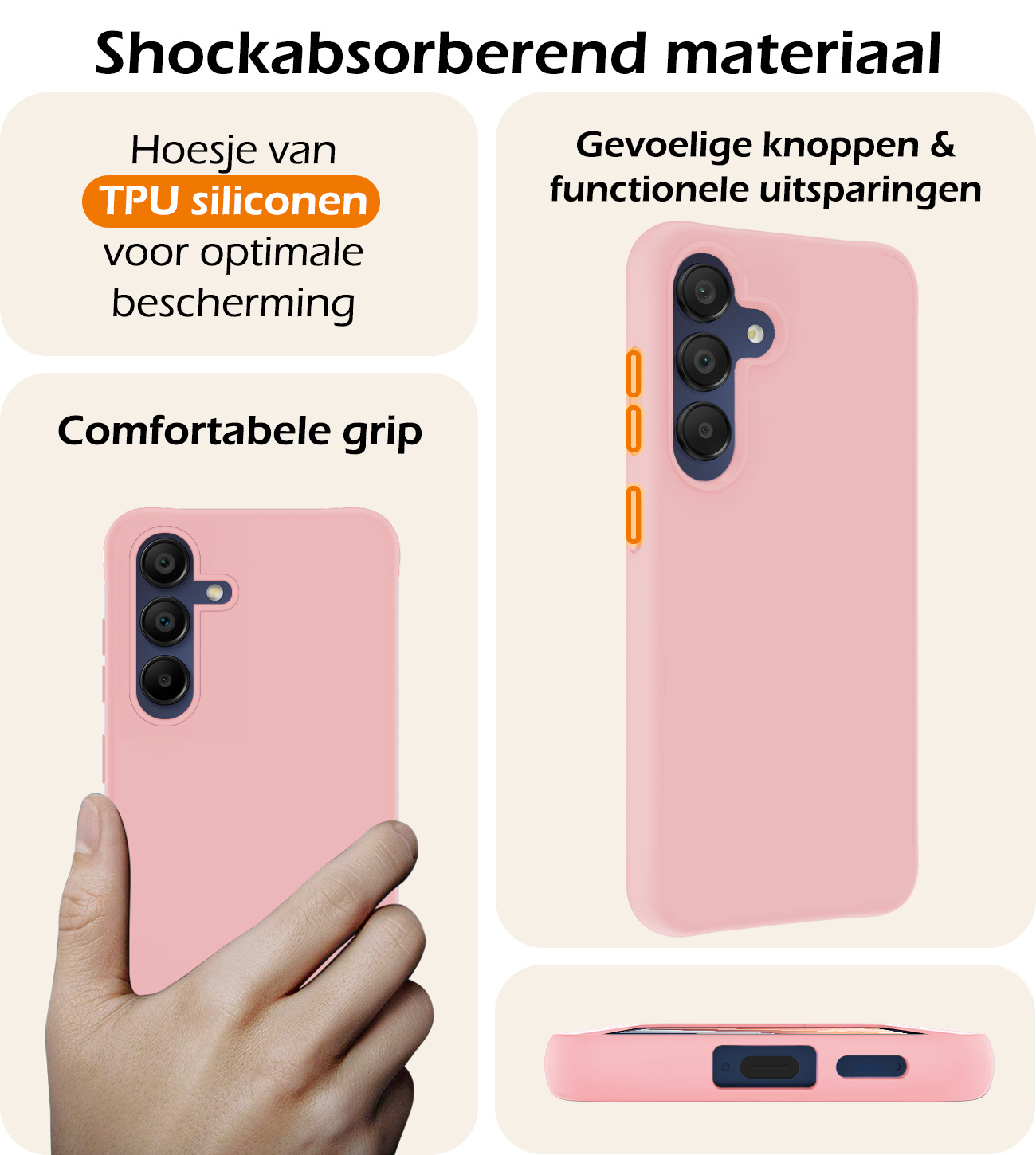 Nomfy Hoesje Geschikt voor Samsung A15 Hoesje Siliconen Cover Case - Hoes Geschikt voor Samsung Galaxy A15 Hoes Back Case - Lichtroze