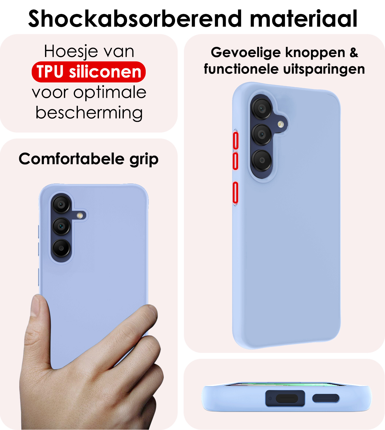 NoXx Hoes Geschikt voor Samsung A15 Hoesje Cover Siliconen Back Case Hoes Met Screenprotector - Lichtblauw