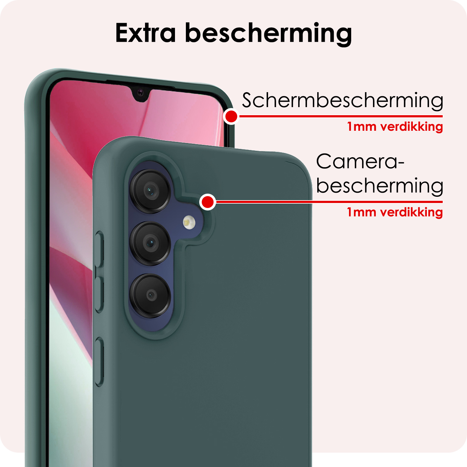 NoXx Hoes Geschikt voor Samsung A15 Hoesje Cover Siliconen Back Case Hoes Met Screenprotector - Donkergroen