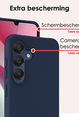 NoXx Hoes Geschikt voor Samsung A15 Hoesje Cover Siliconen Back Case Hoes Met Screenprotector - Donkerblauw