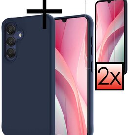NoXx NoXx Samsung Galaxy A15 Hoesje Siliconen Met 2x Screenprotector - Donkerblauw