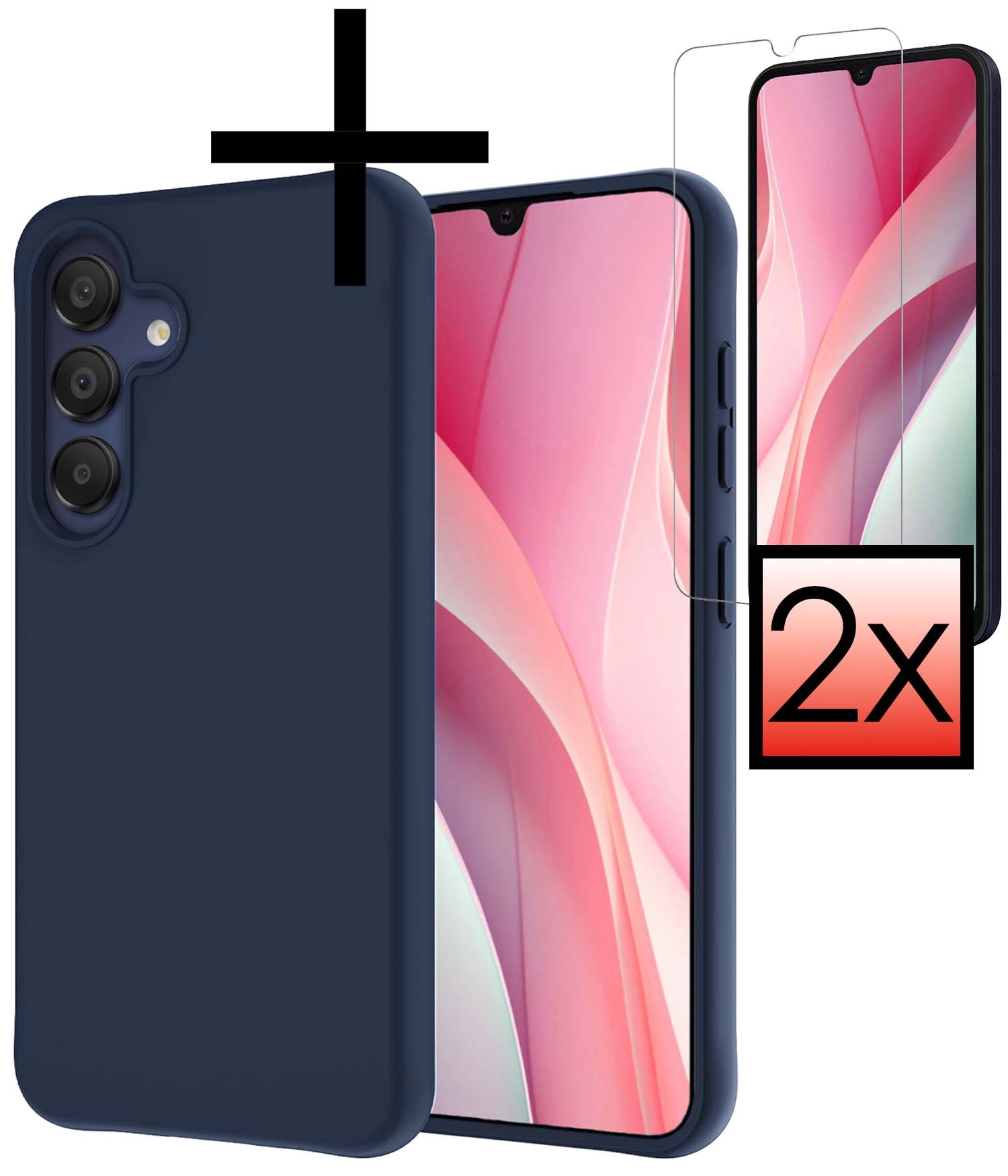 NoXx Hoes Geschikt voor Samsung A15 Hoesje Cover Siliconen Back Case Hoes Met 2x Screenprotector - Donkerblauw