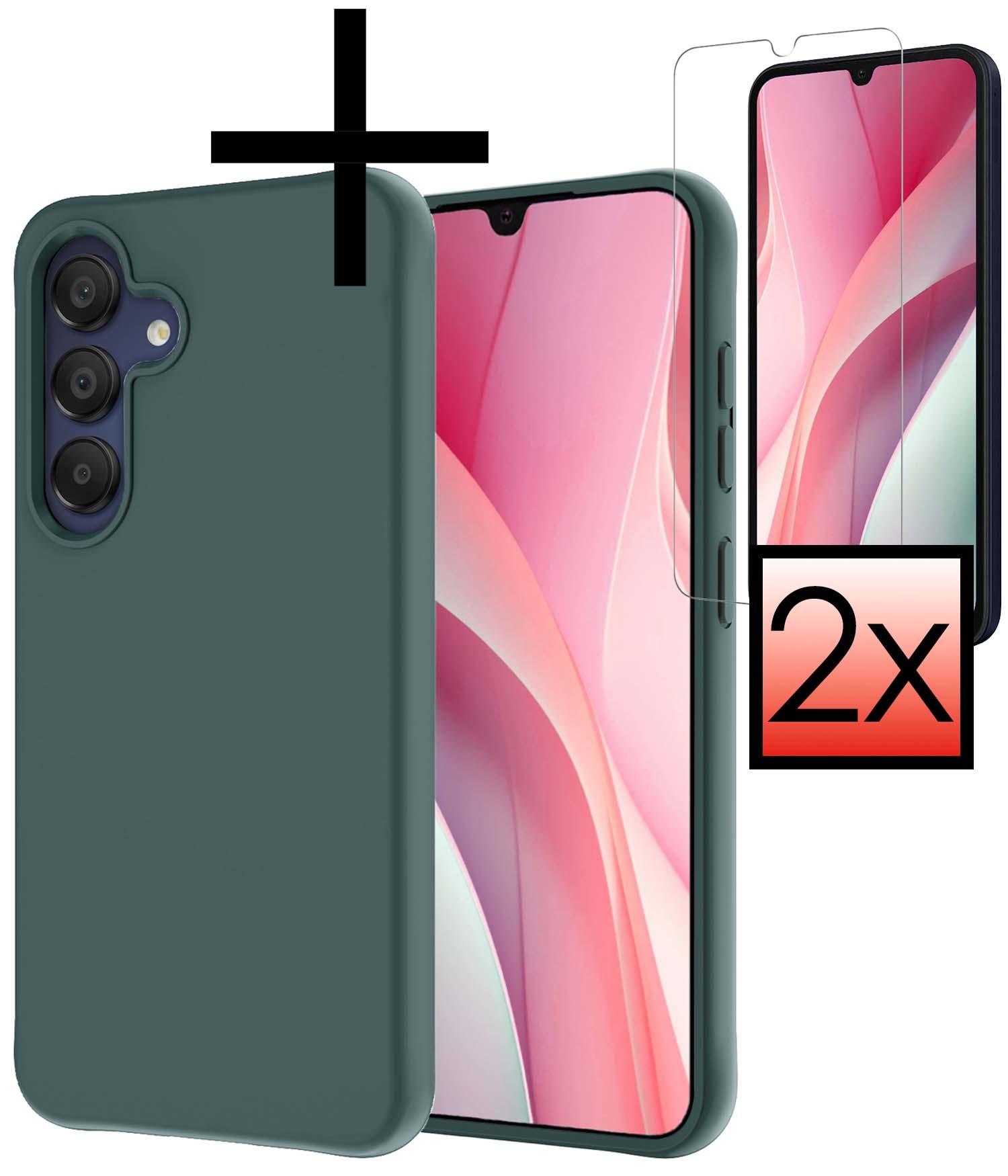 NoXx Hoes Geschikt voor Samsung A15 Hoesje Cover Siliconen Back Case Hoes Met 2x Screenprotector - Donkergroen