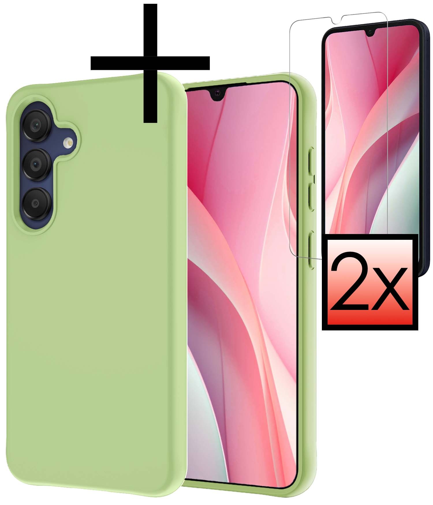 NoXx Hoes Geschikt voor Samsung A15 Hoesje Cover Siliconen Back Case Hoes Met 2x Screenprotector - Groen