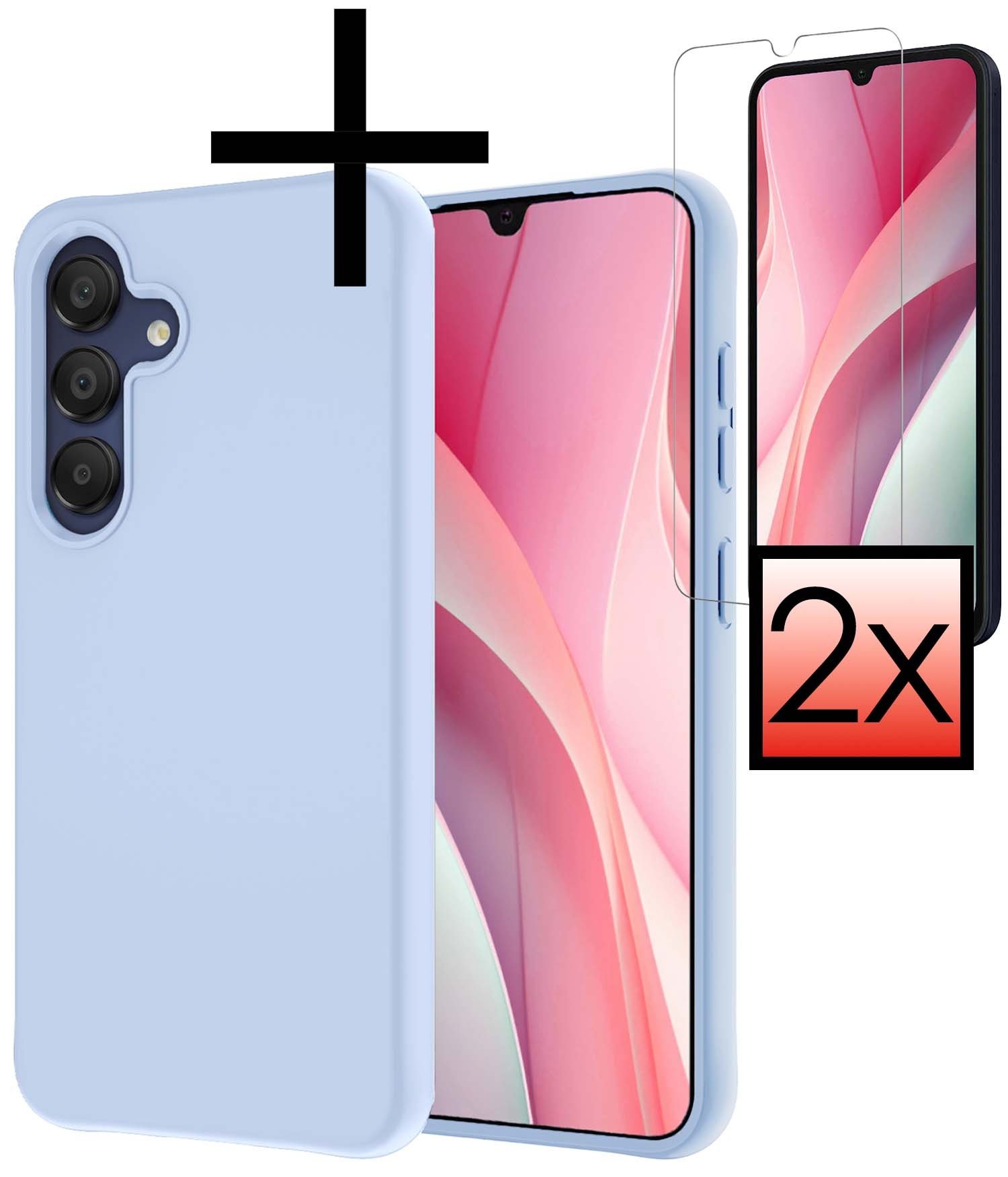 NoXx Hoes Geschikt voor Samsung A15 Hoesje Cover Siliconen Back Case Hoes Met 2x Screenprotector - Lichtblauw