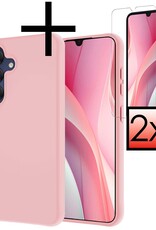 NoXx Hoes Geschikt voor Samsung A15 Hoesje Cover Siliconen Back Case Hoes Met 2x Screenprotector - Lichtroze