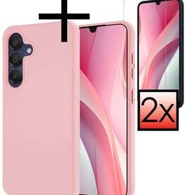 NoXx NoXx Samsung Galaxy A15 Hoesje Siliconen Met 2x Screenprotector - Lichtroze