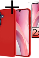 NoXx Hoes Geschikt voor Samsung A15 Hoesje Cover Siliconen Back Case Hoes Met 2x Screenprotector - Rood