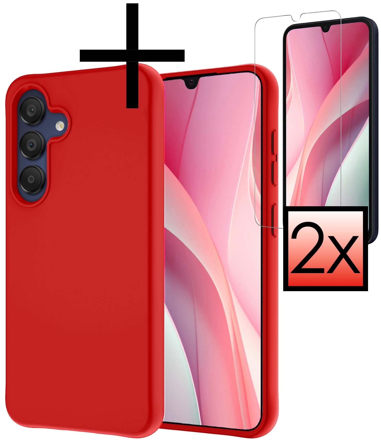NoXx Hoes Geschikt voor Samsung A15 Hoesje Cover Siliconen Back Case Hoes Met 2x Screenprotector - Rood