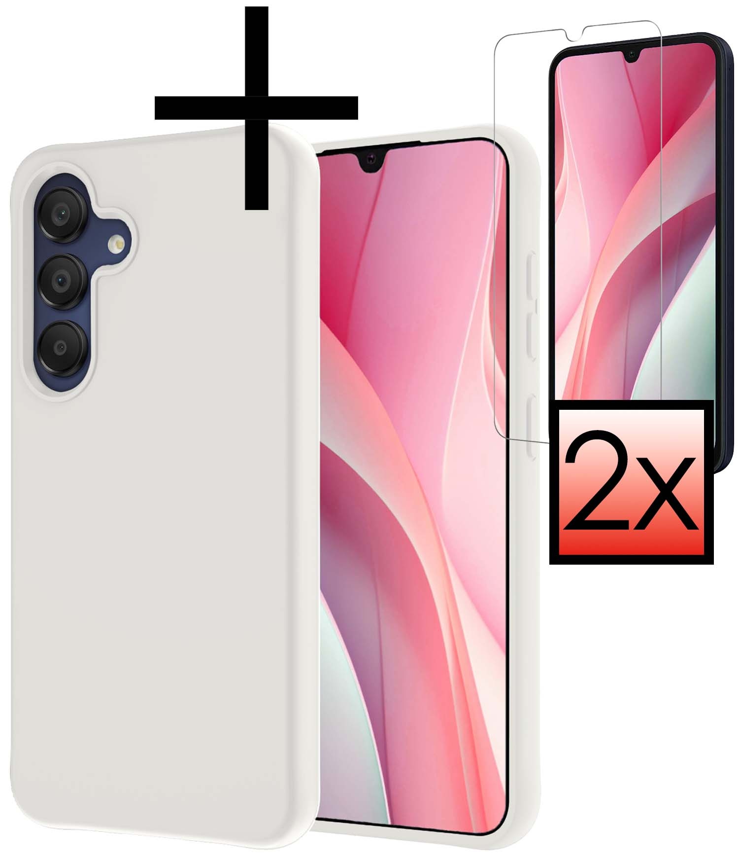 NoXx Hoes Geschikt voor Samsung A15 Hoesje Cover Siliconen Back Case Hoes Met 2x Screenprotector - Wit