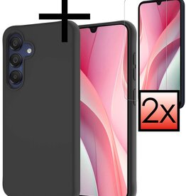 NoXx NoXx Samsung Galaxy A15 Hoesje Siliconen Met 2x Screenprotector - Zwart