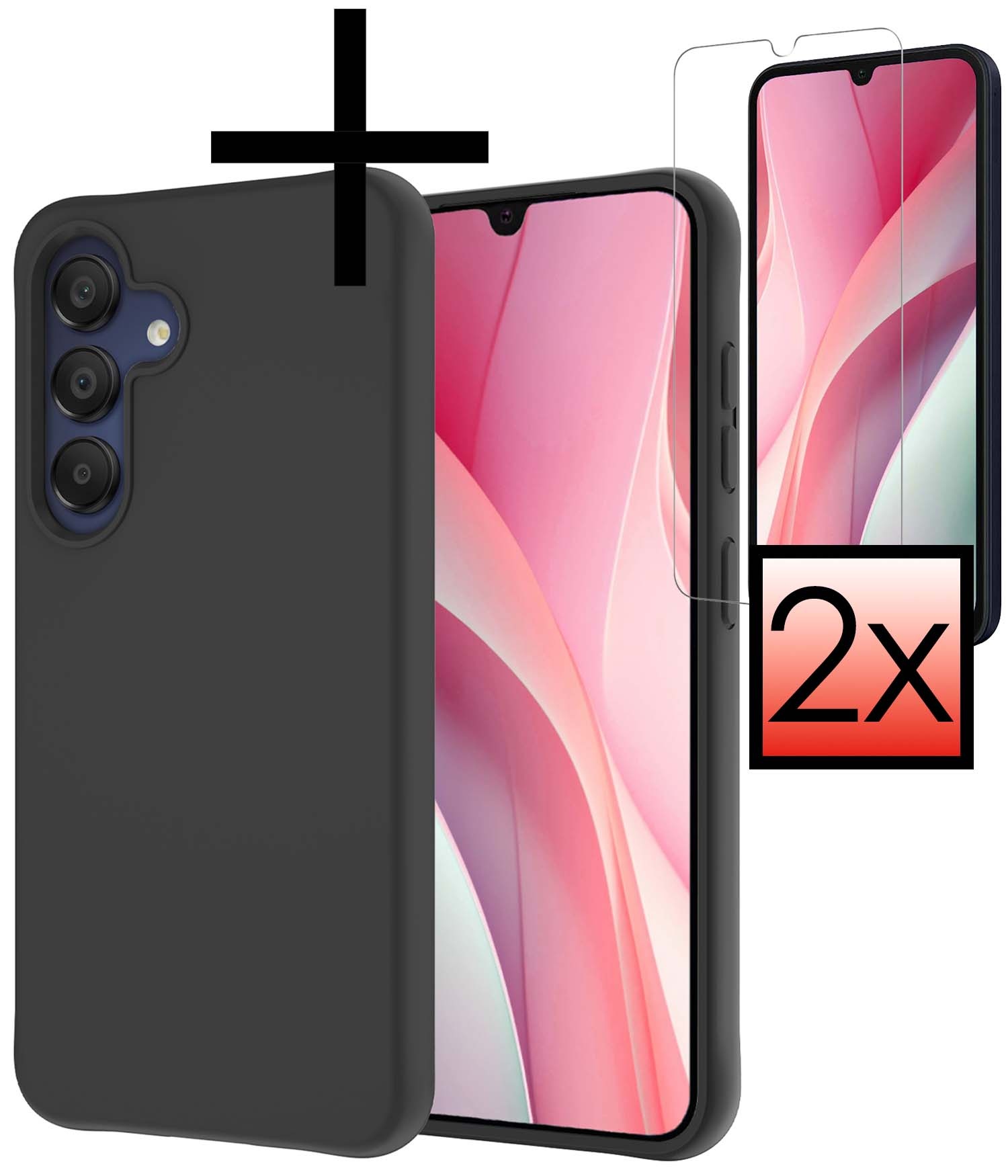 NoXx Hoes Geschikt voor Samsung A15 Hoesje Cover Siliconen Back Case Hoes Met 2x Screenprotector - Zwart