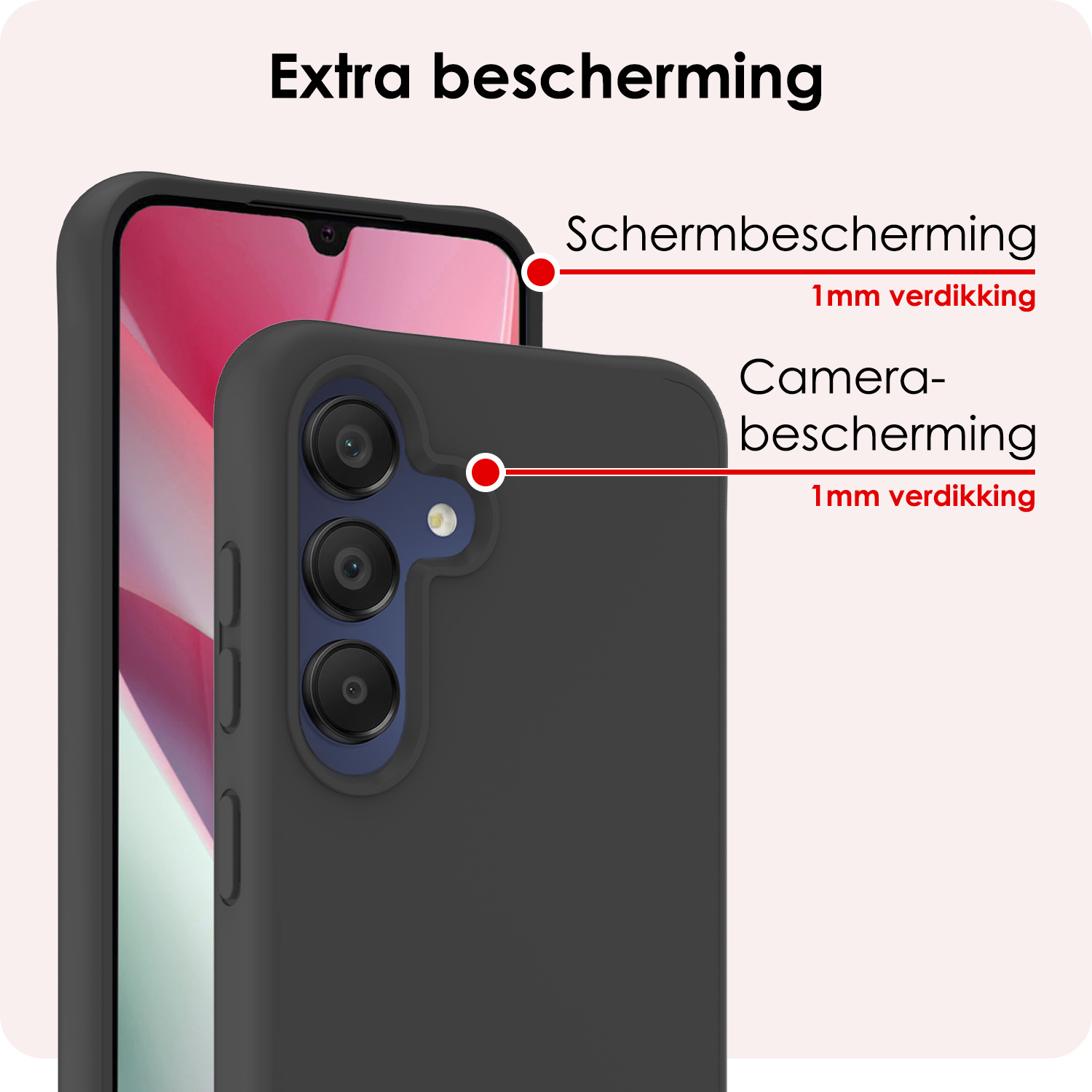 NoXx Hoes Geschikt voor Samsung A15 Hoesje Cover Siliconen Back Case Hoes Met 2x Screenprotector - Zwart