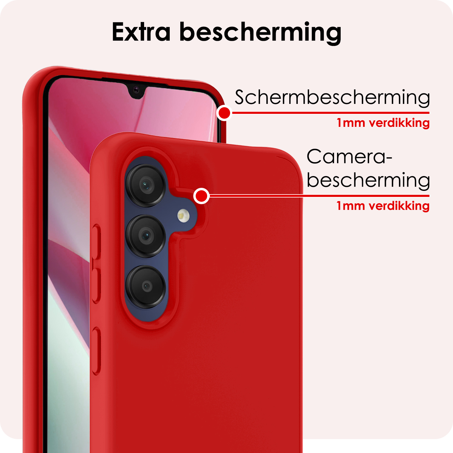 NoXx Hoes Geschikt voor Samsung A15 Hoesje Cover Siliconen Back Case Hoes Met 2x Screenprotector - Rood