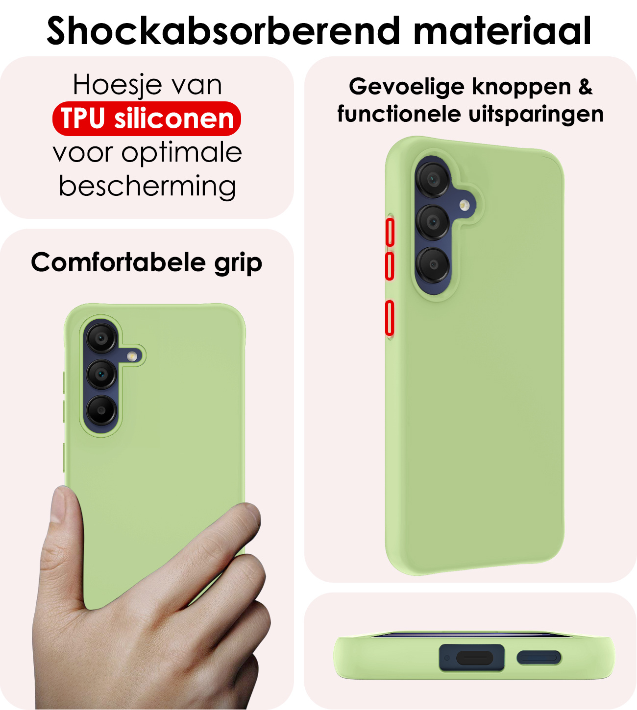 NoXx Hoes Geschikt voor Samsung A15 Hoesje Cover Siliconen Back Case Hoes Met 2x Screenprotector - Groen