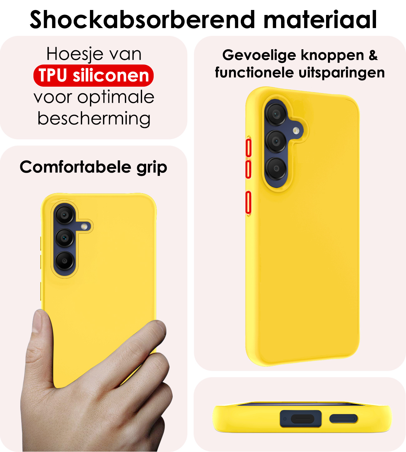 NoXx Hoes Geschikt voor Samsung A15 Hoesje Cover Siliconen Back Case Hoes Met 2x Screenprotector - Geel