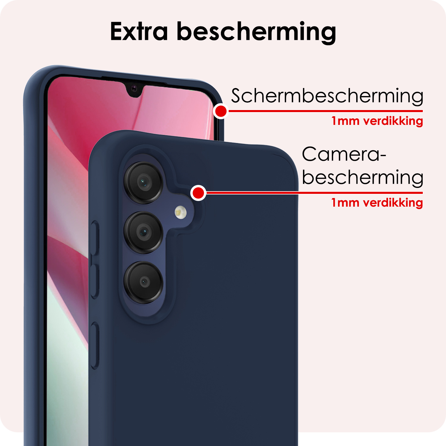 NoXx Hoes Geschikt voor Samsung A15 Hoesje Cover Siliconen Back Case Hoes Met 2x Screenprotector - Donkerblauw