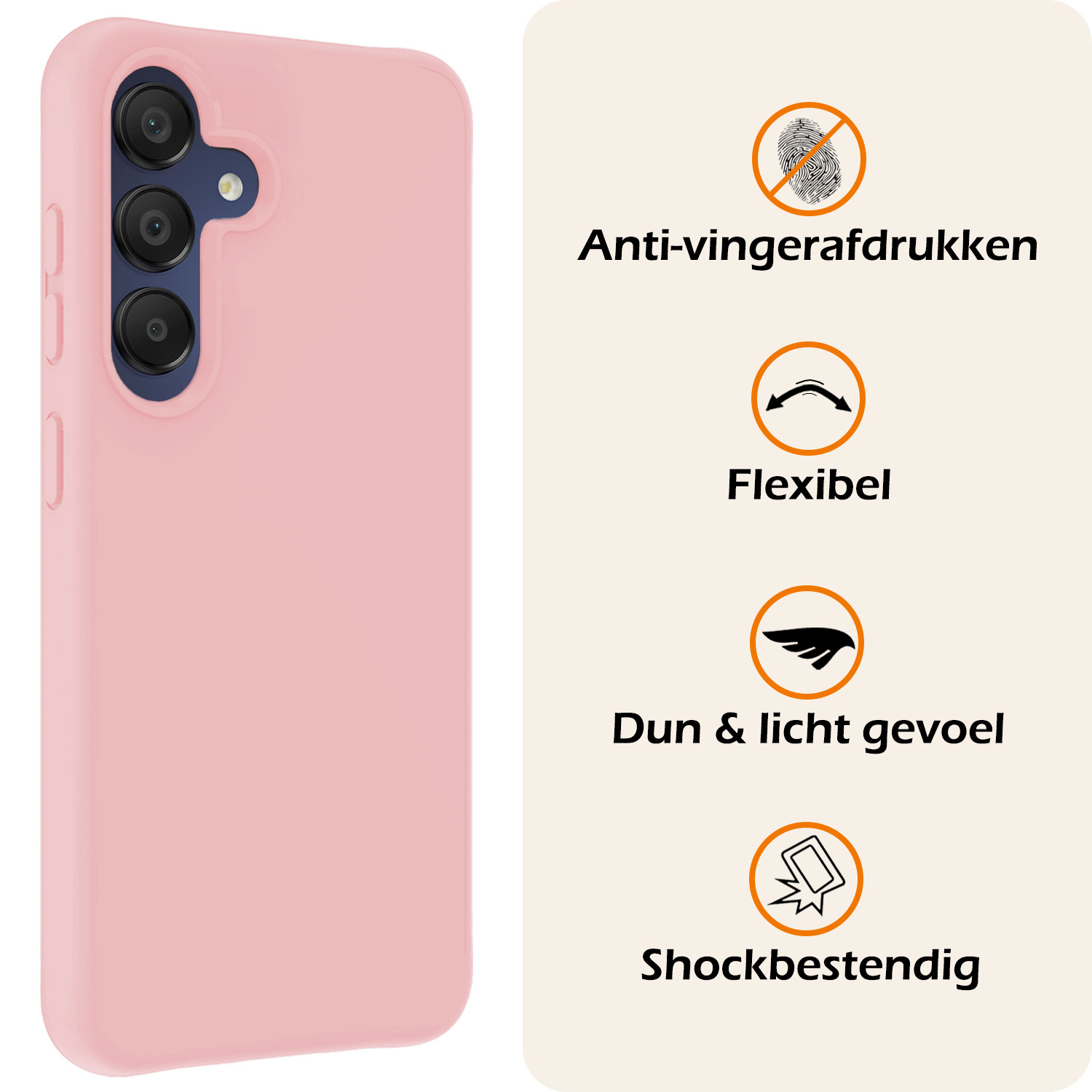 Nomfy Hoesje Geschikt voor Samsung A15 Hoesje Siliconen Cover Case Met Screenprotector - Hoes Geschikt voor Samsung Galaxy A15 Hoes Back Case - Lichtroze