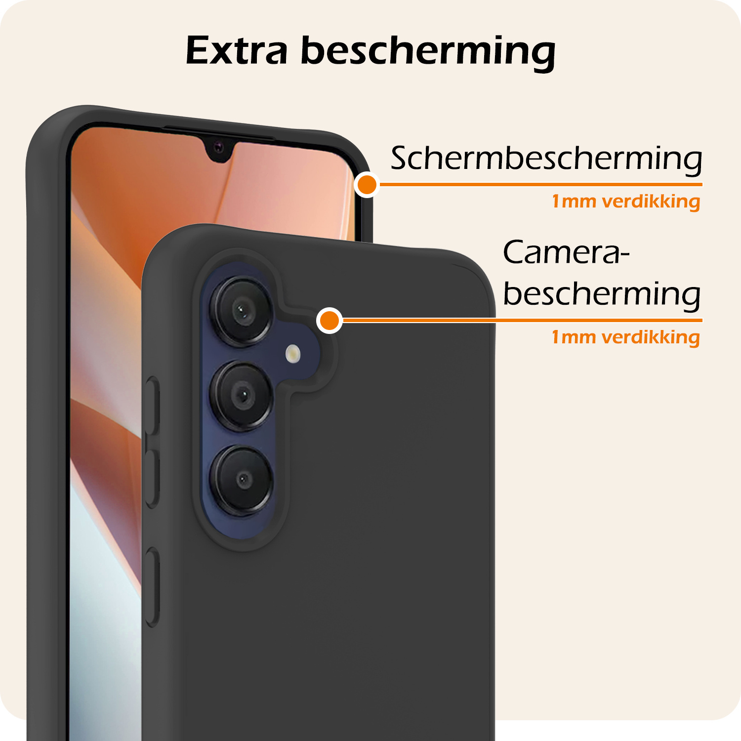 Nomfy Hoesje Geschikt voor Samsung A15 Hoesje Siliconen Cover Case Met Screenprotector - Hoes Geschikt voor Samsung Galaxy A15 Hoes Back Case - Zwart