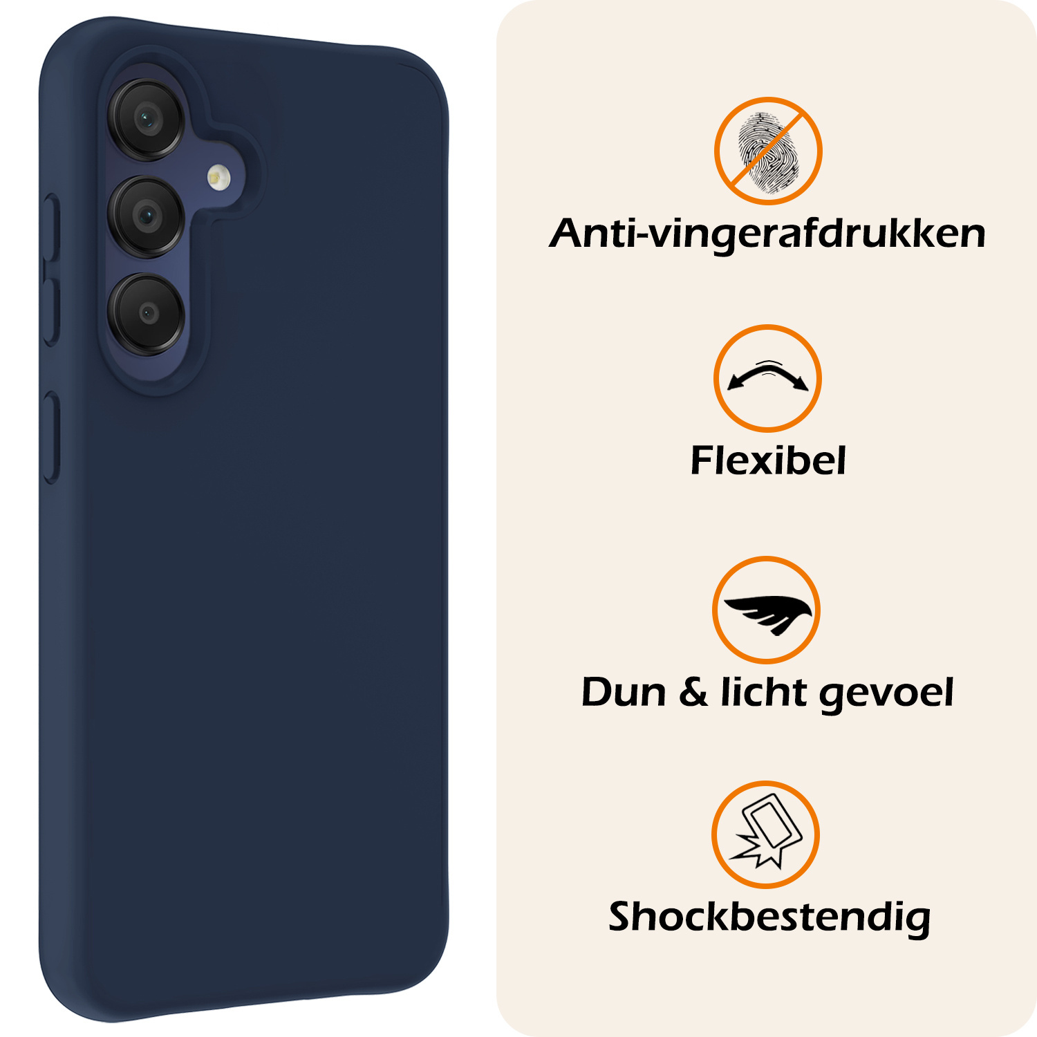 Nomfy Hoesje Geschikt voor Samsung A15 Hoesje Siliconen Cover Case Met 2x Screenprotector - Hoes Geschikt voor Samsung Galaxy A15 Hoes Back Case - Donkerblauw