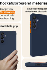 Nomfy Hoesje Geschikt voor Samsung A15 Hoesje Siliconen Cover Case Met 2x Screenprotector - Hoes Geschikt voor Samsung Galaxy A15 Hoes Back Case - Donkerblauw