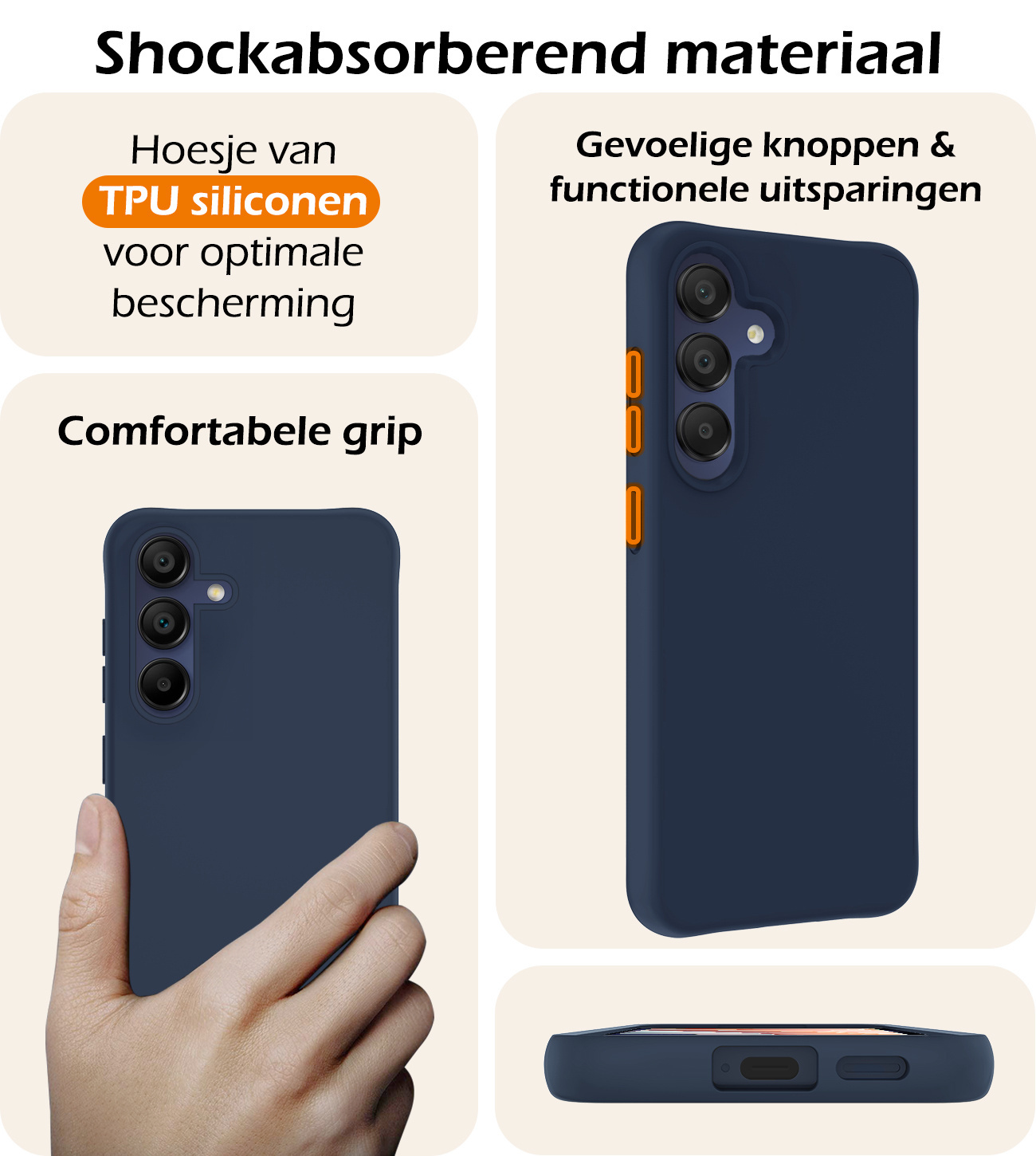 Nomfy Hoesje Geschikt voor Samsung A15 Hoesje Siliconen Cover Case Met 2x Screenprotector - Hoes Geschikt voor Samsung Galaxy A15 Hoes Back Case - Donkerblauw