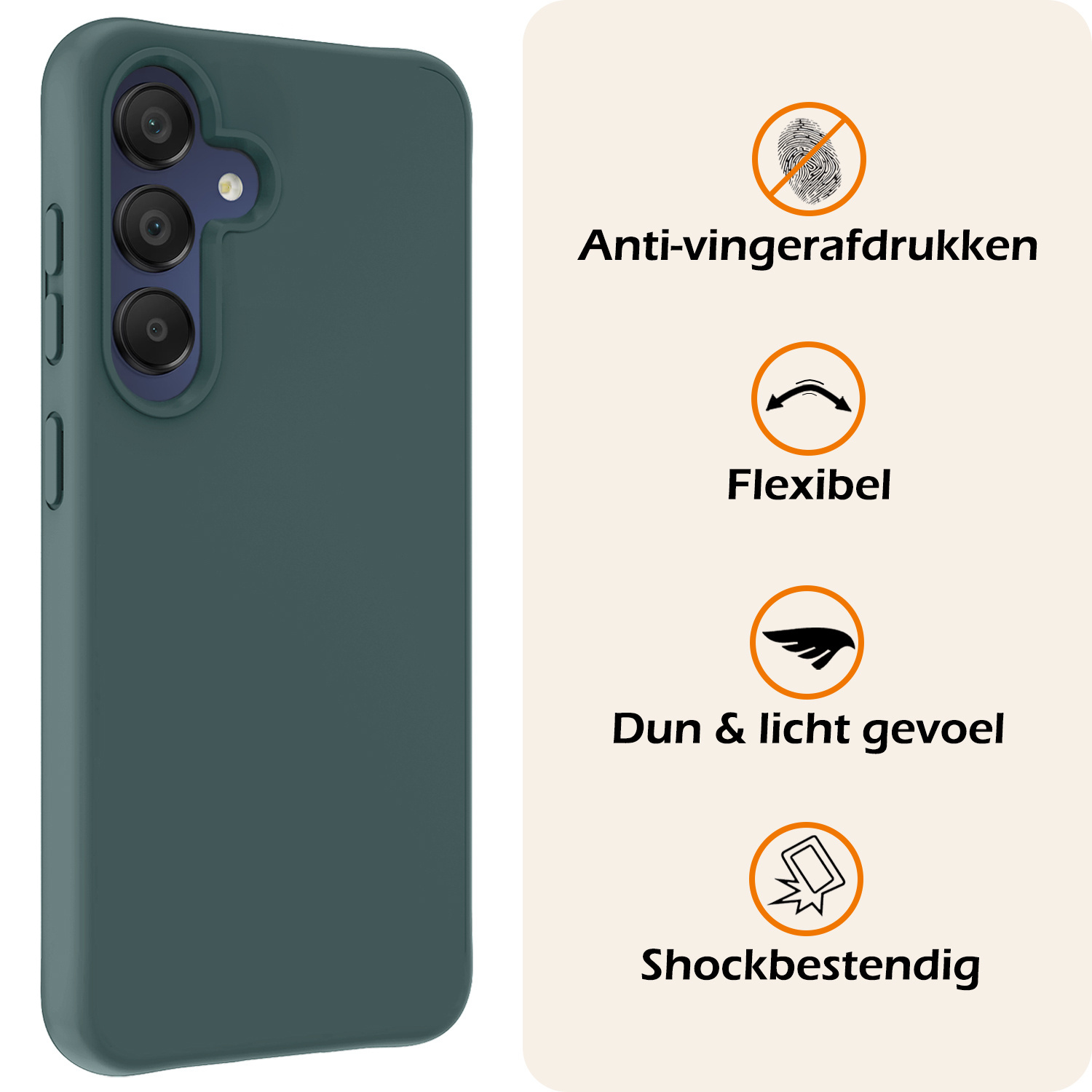 Nomfy Hoesje Geschikt voor Samsung A15 Hoesje Siliconen Cover Case Met 2x Screenprotector - Hoes Geschikt voor Samsung Galaxy A15 Hoes Back Case - Donkergroen