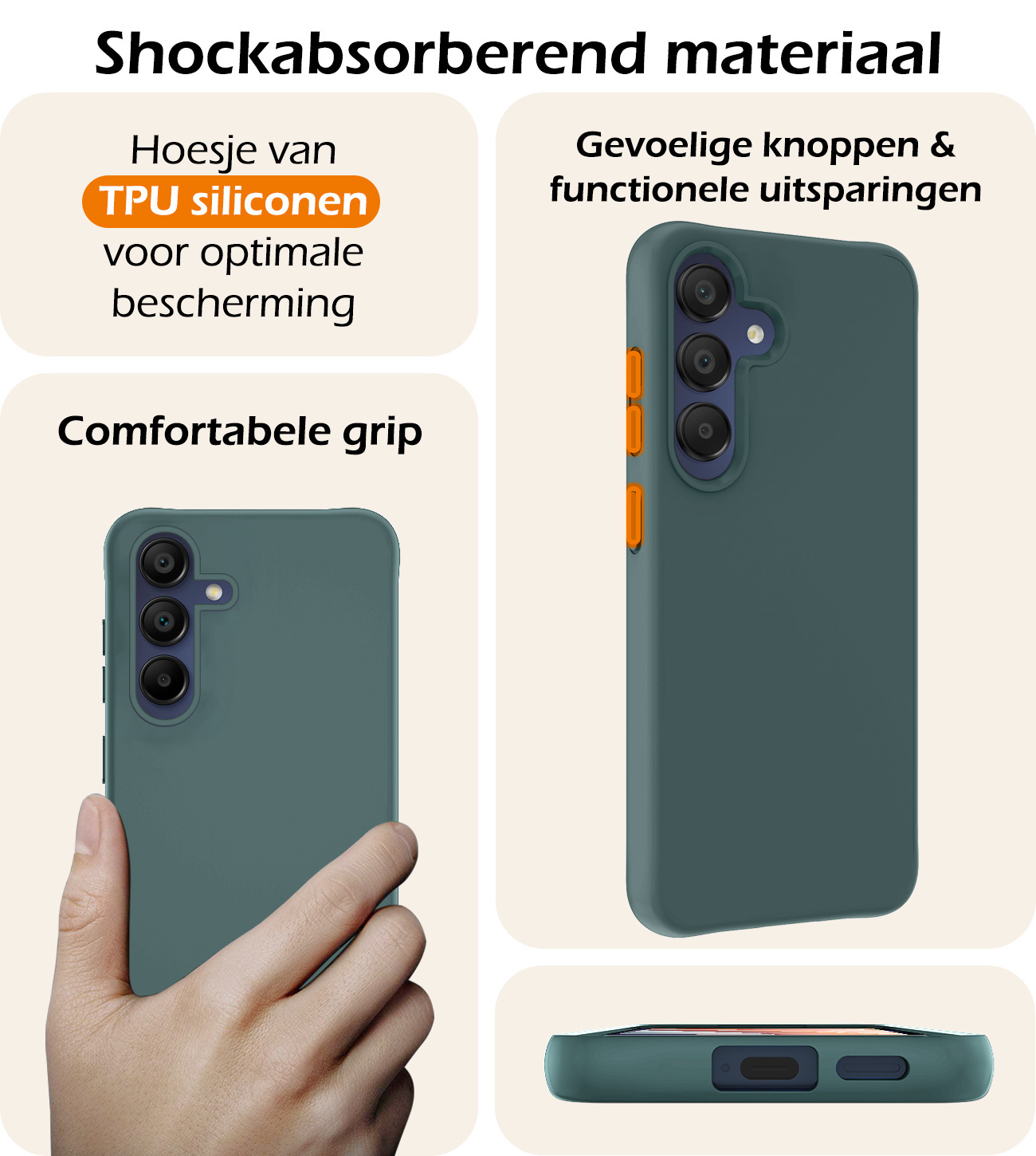 Nomfy Hoesje Geschikt voor Samsung A15 Hoesje Siliconen Cover Case Met 2x Screenprotector - Hoes Geschikt voor Samsung Galaxy A15 Hoes Back Case - Donkergroen