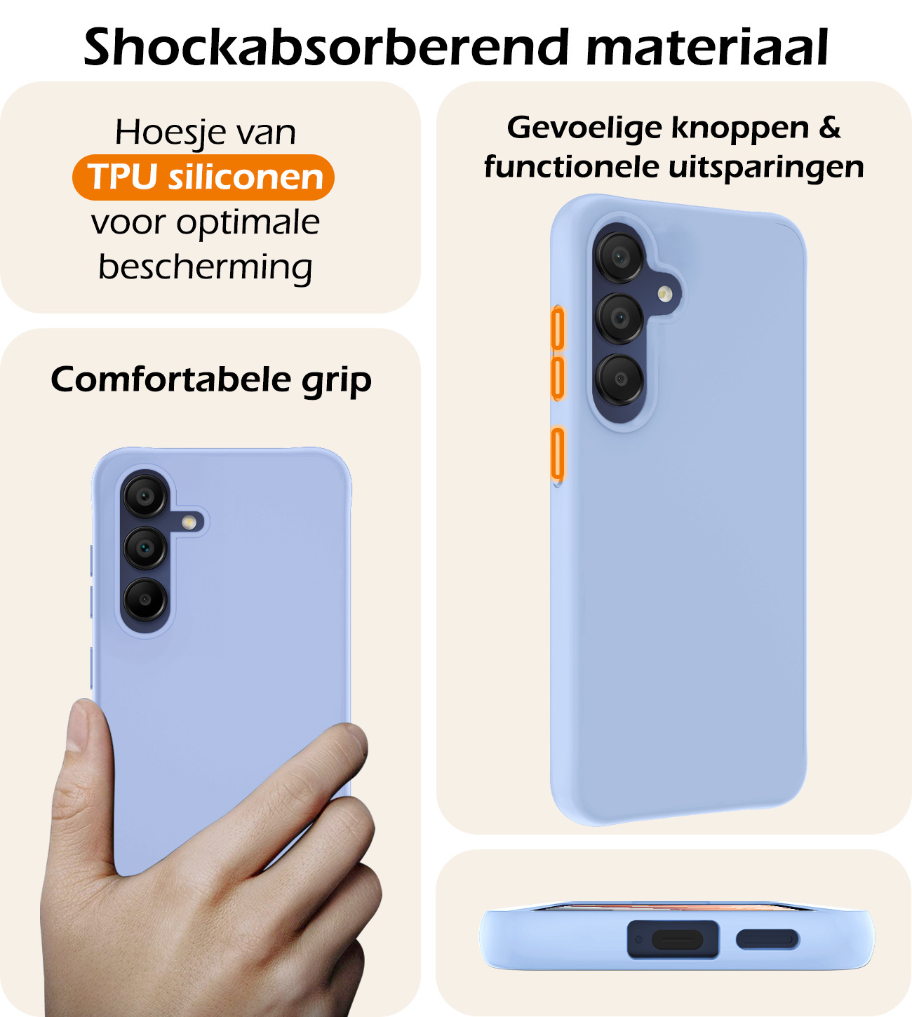 Nomfy Hoesje Geschikt voor Samsung A15 Hoesje Siliconen Cover Case Met 2x Screenprotector - Hoes Geschikt voor Samsung Galaxy A15 Hoes Back Case - Lichtblauw