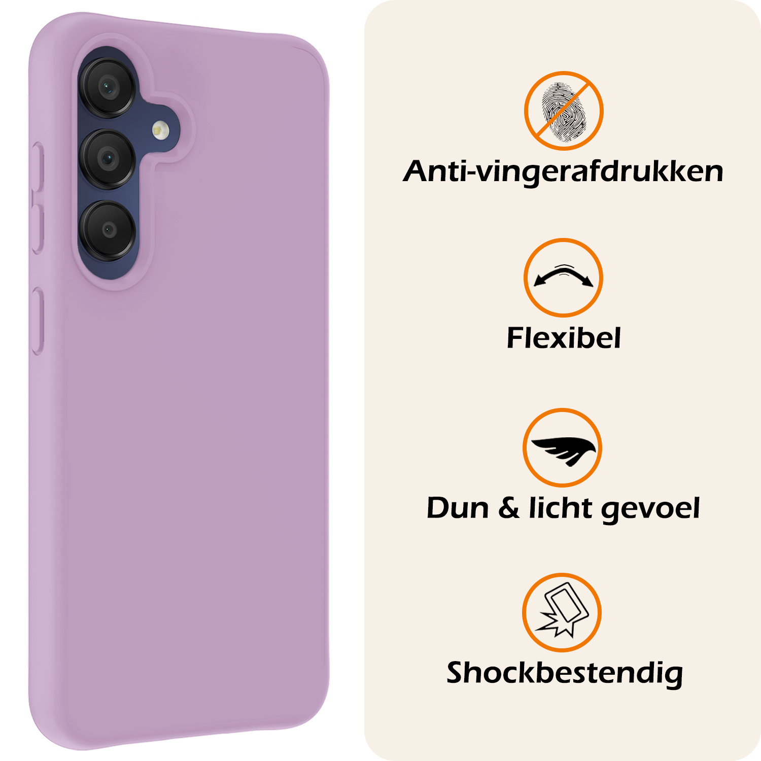 Nomfy Hoesje Geschikt voor Samsung A15 Hoesje Siliconen Cover Case Met 2x Screenprotector - Hoes Geschikt voor Samsung Galaxy A15 Hoes Back Case - Lila