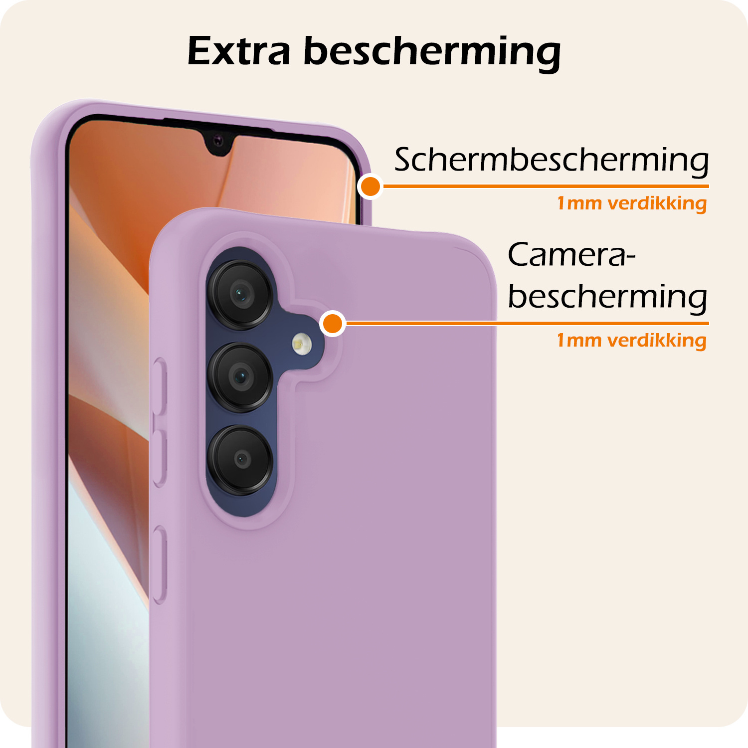 Nomfy Hoesje Geschikt voor Samsung A15 Hoesje Siliconen Cover Case Met 2x Screenprotector - Hoes Geschikt voor Samsung Galaxy A15 Hoes Back Case - Lila