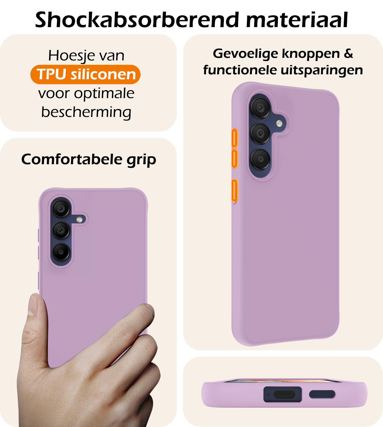 Nomfy Hoesje Geschikt voor Samsung A15 Hoesje Siliconen Cover Case Met 2x Screenprotector - Hoes Geschikt voor Samsung Galaxy A15 Hoes Back Case - Lila