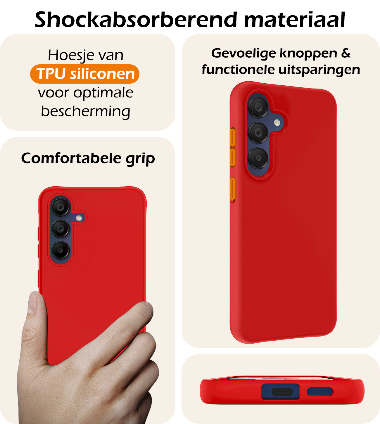 Nomfy Hoesje Geschikt voor Samsung A15 Hoesje Siliconen Cover Case Met 2x Screenprotector - Hoes Geschikt voor Samsung Galaxy A15 Hoes Back Case - Rood