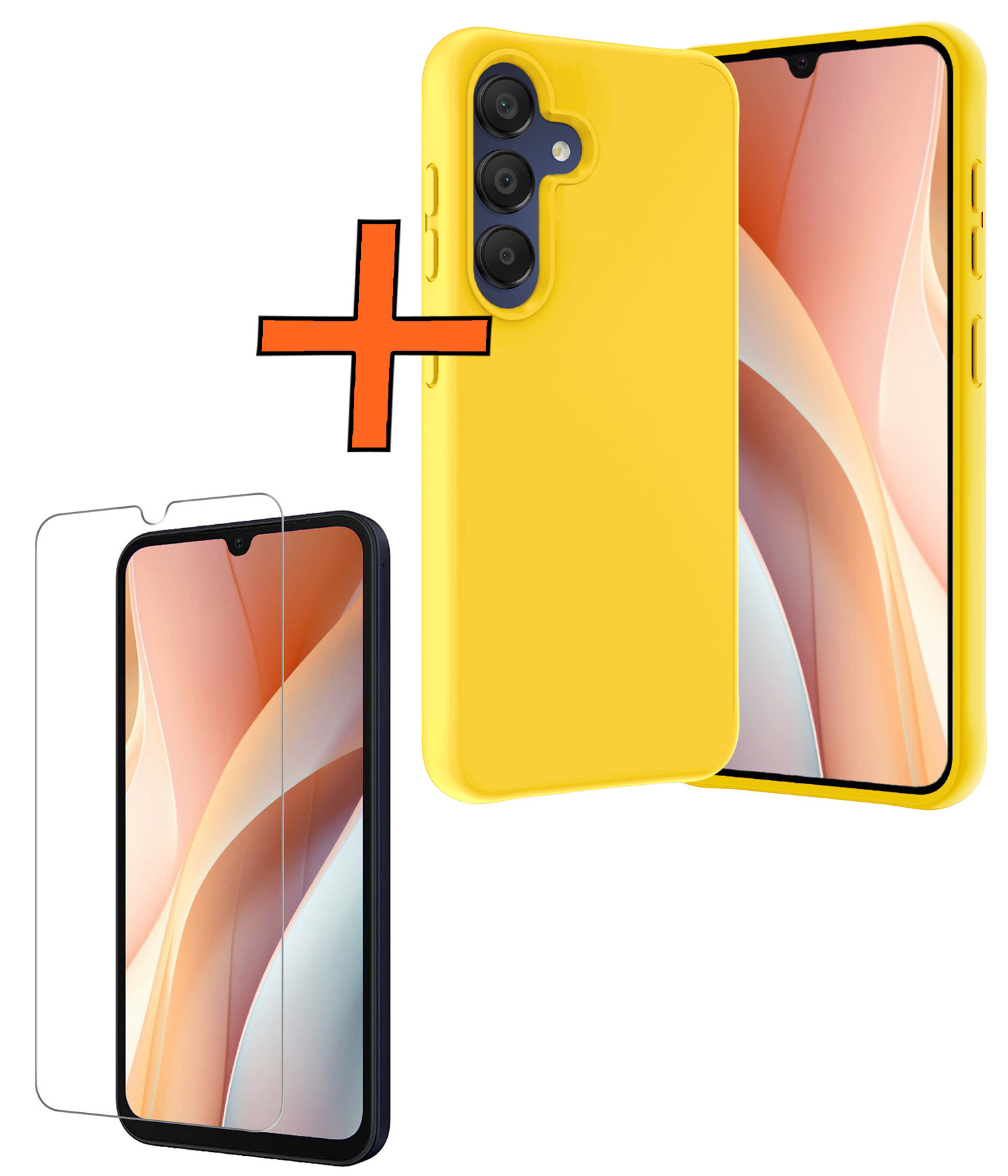 Nomfy Hoesje Geschikt voor Samsung A15 Hoesje Siliconen Cover Case Met Screenprotector - Hoes Geschikt voor Samsung Galaxy A15 Hoes Back Case - Geel