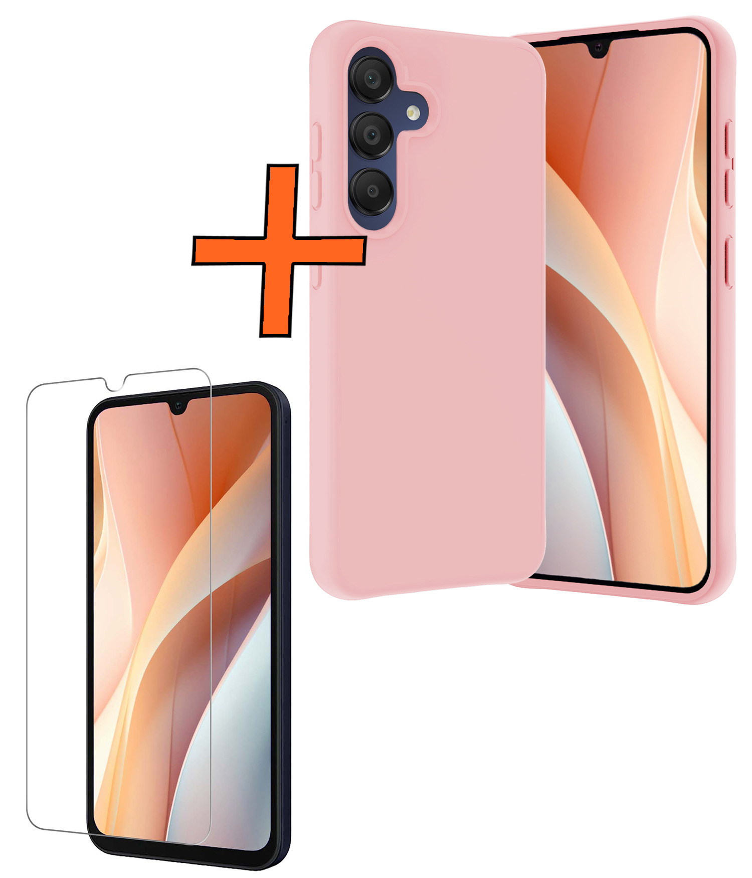 Nomfy Hoesje Geschikt voor Samsung A15 Hoesje Siliconen Cover Case Met Screenprotector - Hoes Geschikt voor Samsung Galaxy A15 Hoes Back Case - Lichtroze