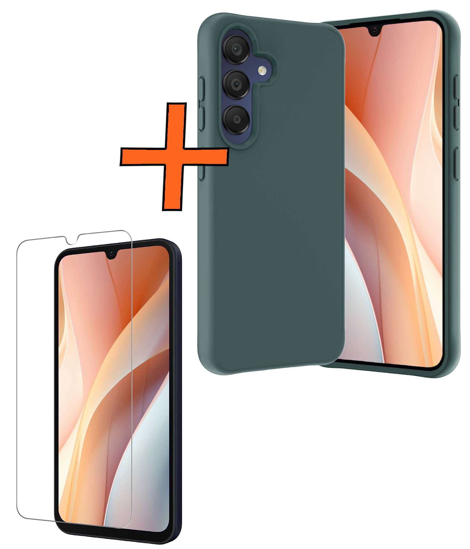 Nomfy Hoesje Geschikt voor Samsung A15 Hoesje Siliconen Cover Case Met Screenprotector - Hoes Geschikt voor Samsung Galaxy A15 Hoes Back Case - Donkergroen