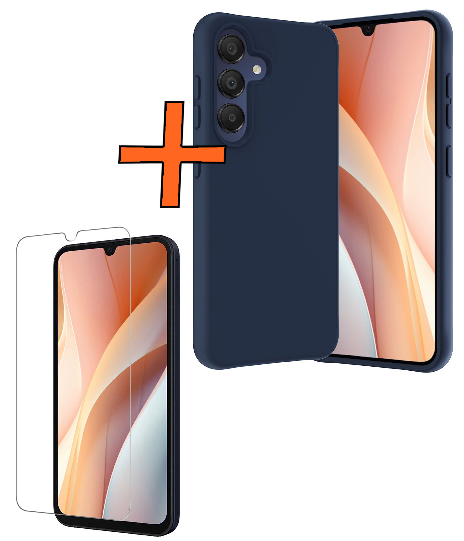 Nomfy Hoesje Geschikt voor Samsung A15 Hoesje Siliconen Cover Case Met Screenprotector - Hoes Geschikt voor Samsung Galaxy A15 Hoes Back Case - Donkerblauw