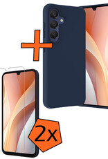 Nomfy Hoesje Geschikt voor Samsung A15 Hoesje Siliconen Cover Case Met 2x Screenprotector - Hoes Geschikt voor Samsung Galaxy A15 Hoes Back Case - Donkerblauw