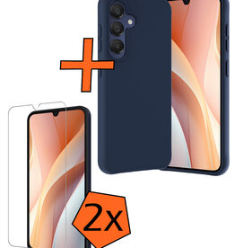 Nomfy Nomfy Samsung Galaxy A15 Hoesje Siliconen Met 2x Screenprotector - Donkerblauw
