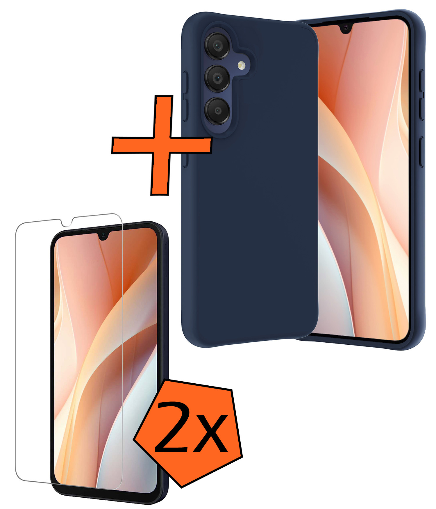 Nomfy Hoesje Geschikt voor Samsung A15 Hoesje Siliconen Cover Case Met 2x Screenprotector - Hoes Geschikt voor Samsung Galaxy A15 Hoes Back Case - Donkerblauw