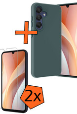 Nomfy Hoesje Geschikt voor Samsung A15 Hoesje Siliconen Cover Case Met 2x Screenprotector - Hoes Geschikt voor Samsung Galaxy A15 Hoes Back Case - Donkergroen