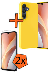 Nomfy Hoesje Geschikt voor Samsung A15 Hoesje Siliconen Cover Case Met 2x Screenprotector - Hoes Geschikt voor Samsung Galaxy A15 Hoes Back Case - Geel