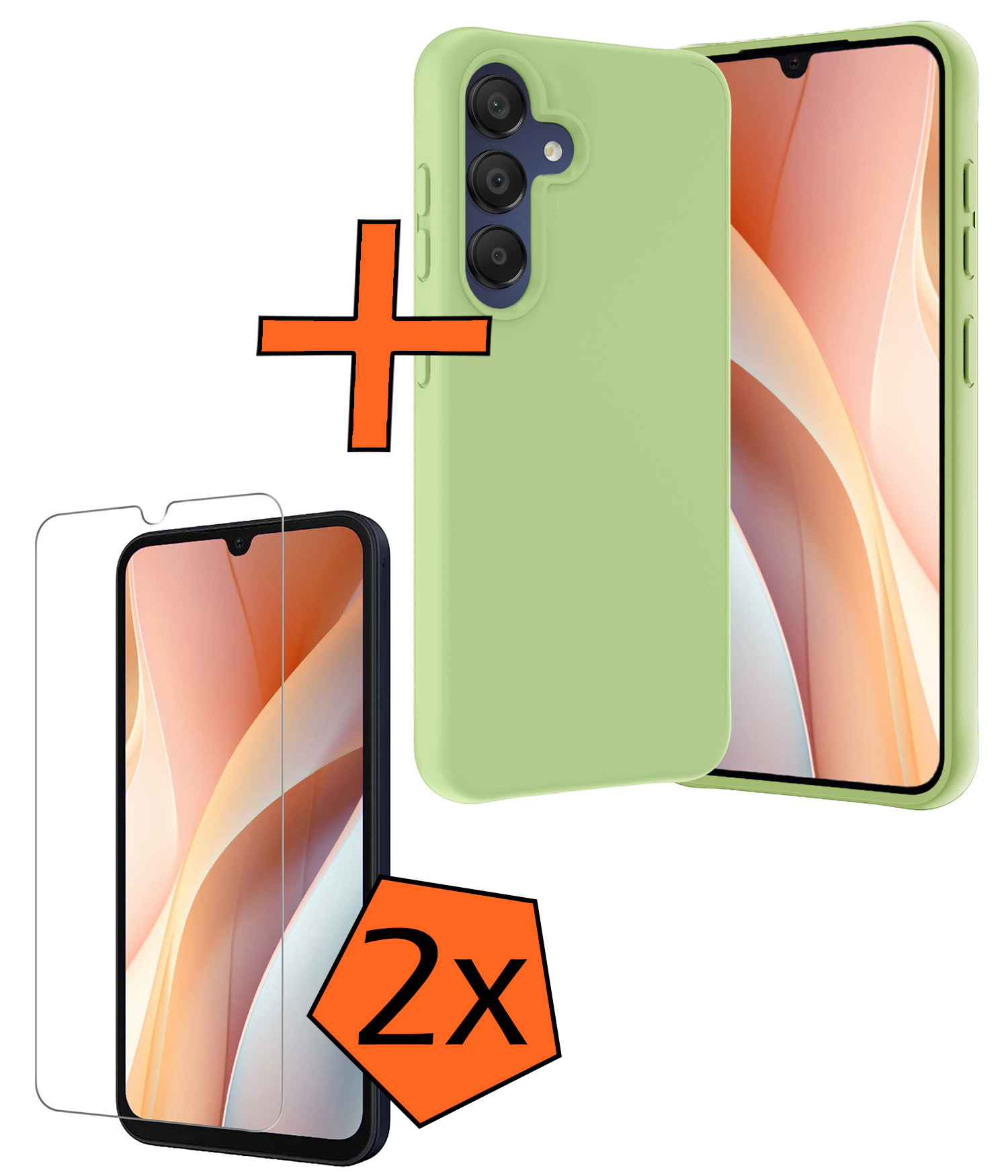 Nomfy Hoesje Geschikt voor Samsung A15 Hoesje Siliconen Cover Case Met 2x Screenprotector - Hoes Geschikt voor Samsung Galaxy A15 Hoes Back Case - Groen